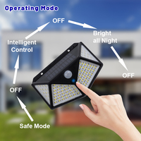 Lampe solaire murale LED noire à haute luminosité avec capteur IR, étanche IP54, 2W, batterie 2200mAh, ABS+PC
