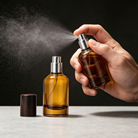 Vente en gros de flacons de parfum ronds en verre ambré vides de 30 ml, 50 ml, 100 ml avec bouchons en bois pour la fabrication de parfums sur mesure