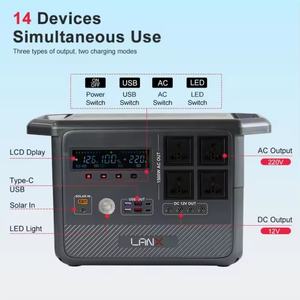 Générateur solaire portable LANX 1000W 768Wh, station d'alimentation avec sortie USB pour le camping en plein air, les voyages, la chasse, la maison, avec panneau solaire - Product Image 6