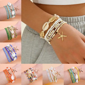Cross-border Bohemian beach style <b>bracelet</b> <b>set</b>, summer dopamine starfish seed bead shell <b>bracelet</b> seven-piece <b>set</b> for women - Product Image 1