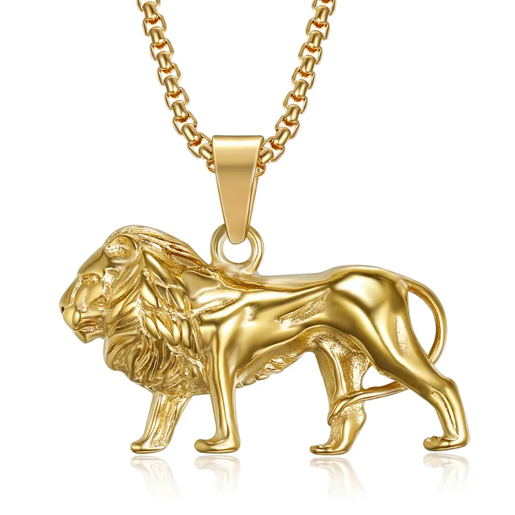 Olivia in stock men animal necklaces hips hips pendant stainless steel 18k gold jewelry wholesale king lion necklace