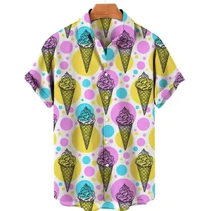 3D Print Funny Ice Cream Shirts For Men Summer Short Sleeve Plus Size Beach Shirts Hawaiian Vacation Lapel Ropa Hombre Blouses