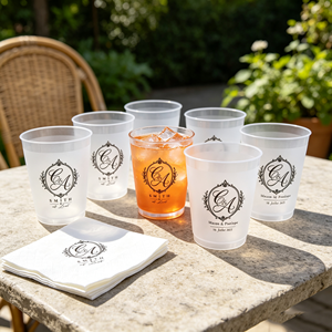 Gobelets à vin en PP de 16 oz, gobelets en plastique transparent PET, logo imprimé, jetables, écologiques, impression flexographique, gobelet à paroi simple, serviette noire - Product Image 1