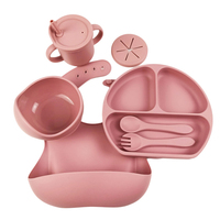 Ensemble d'alimentation pour bébé et enfant en silicone sans BPA avec logo personnalisé, bol à ventouse, assiette, bavoir, couverts, bavoir en silicone, bol, cuillère