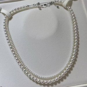 custom wholesale Double Layer Freshwater Pearl Necklace 3-4mm Round + 5-6mm Near Round Teardrop Pearl Two Strand Women <b>Choker</b> - Product Image 4