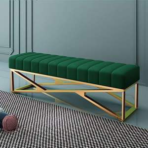 Modern Living Room <b>Bench</b> Stainless Steel Base Velvet Upholstered Fabric Ottoman Stool for Home Hotel Furniture - Product Image 5