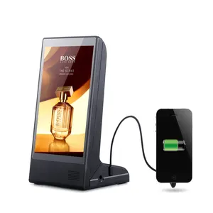 Unique high capacity battery 8 inch advertising display table top restaurant cell phone charger charging station menu power bank