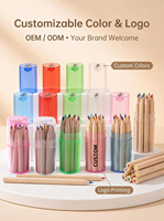 12 mini crayons de couleur en bois naturel, hexagonaux, avec tube en plastique transparent et couvercle, non toxiques, pour enfants, cadeau, logo personnalisé, OEM, en gros