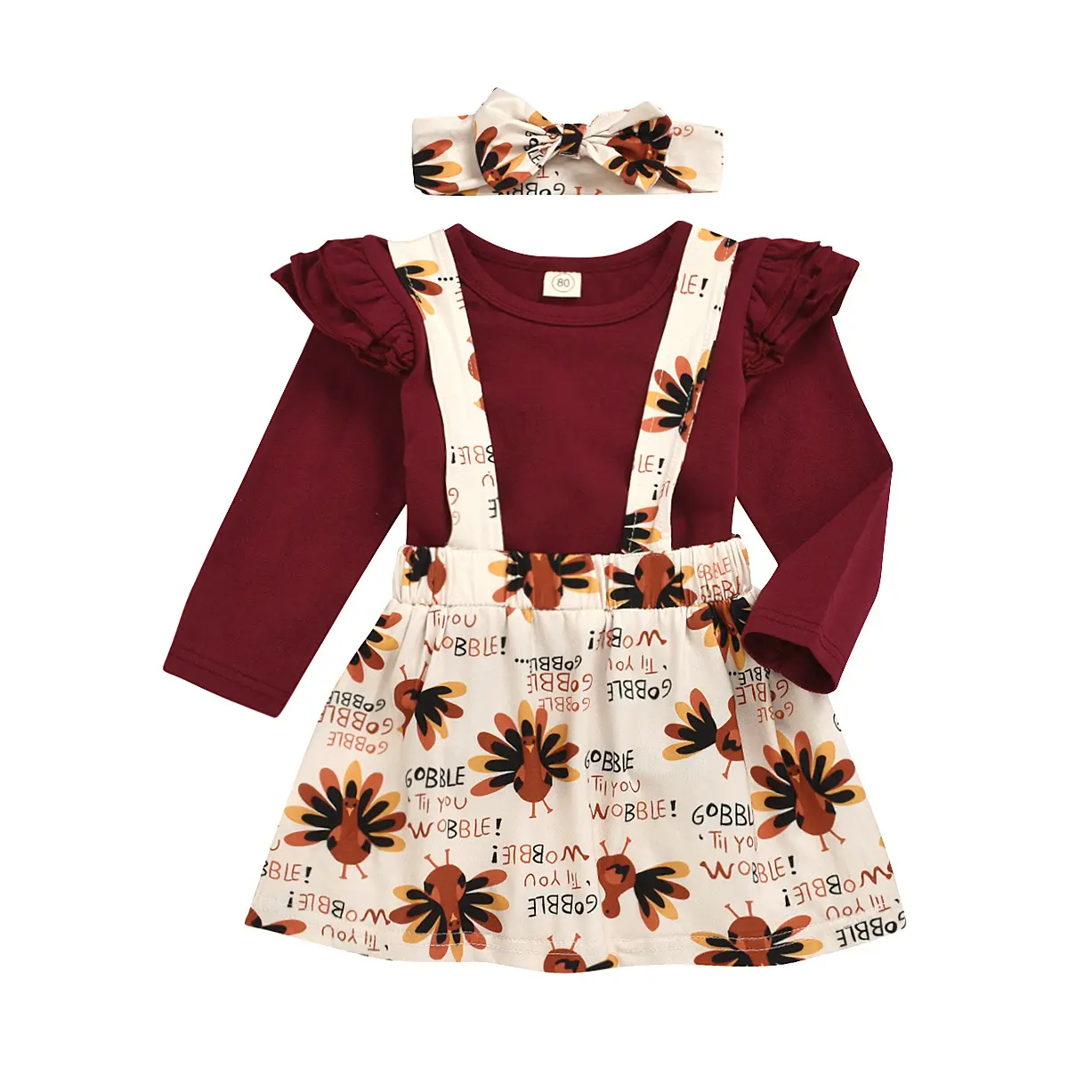 Amazon Thanksgiving Turkey Backband Dress Fall Long Sleeve T-Shirt Girls Set