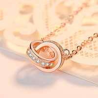 Simple Mode Populaire Femmes Platine/Or Rose 925 Argent Sterling Deux Cercle Double Anneaux Connectés Bijoux Pendentif Collier