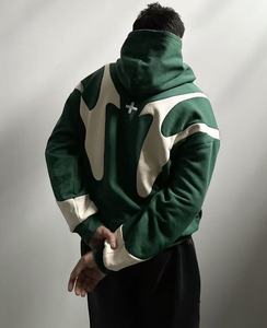 Streetwear personnalisé Colorblock Patchwork français éponge coton polaire recadrée fermeture éclair Boxy veste à capuche pour hommes - Product Image 5