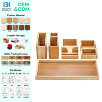 BH 7 pièces, porte-stylos réglable, organiseur de papeterie, plateau de vanité en bambou pour maquillage, petits objets, maison, cuisine