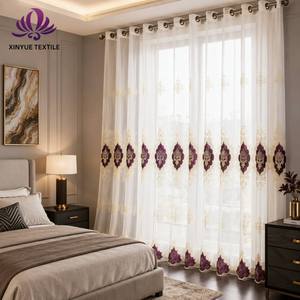 Cortina de Terciopelo Europea de Lujo con Apliques Bordados, Cortina de Voile con Bordado Floral en Hilo Dorado para Decoración del Hogar y Hoteles - Product Image 2