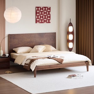 Lit en bois massif de noyer noir d'Amérique du Nord, 1,8 m, plateforme, dossier haut, style minimaliste, meubles de chambre à coucher - Product Image 1