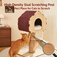 Arbre à chat en bois multi-niveaux avec maisonnette et griffoir en sisal pour animaux de compagnie