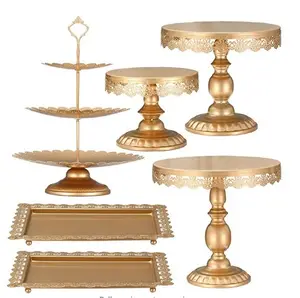 Luxury Cake Tray Dessert Table 6 Piece Custom Round Christmas Floating Metal Gold Wedding Cake Stand Set Decor
