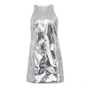 Dropshipping Y2K <span class=keywords><strong>ropa</strong></span> <span class=keywords><strong>futurista</strong></span> moda niñas fiesta mujeres plata Chic brillante sin mangas Mini vestido - Product Image 4