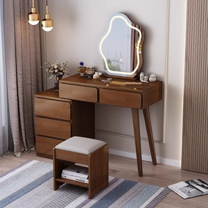 Nordic Style Dressing Table With Mirror Natural Wood Color Bedroom Vanity Unit Birch Wood Storage <b>Drawer</b> Furniture - Product Image 2