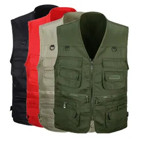 Conception personnalisée nouvelle veste de pêche en coton à poches multiples pour hommes, gilet de photographie, gilets de grande taille