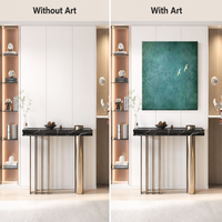 Toile carrée faite à la main avec motif de grue, verte, minimaliste, non encadrée, enroulée sur châssis, vente en gros de peintures et d'œuvres d'art murales, style Wabi Sabi pour la décoration intérieure