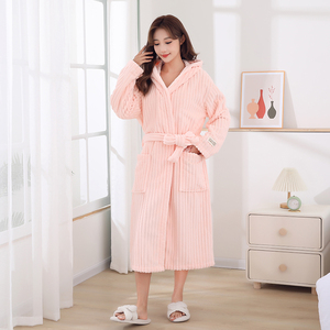 Peignoir d'hôtel <span class=keywords><strong>de</strong></span> luxe personnalisé, chaud et confortable, unisexe, en microfibre, pyjama d'hiver pour homme et <span class=keywords><strong>femme</strong></span>, peignoirs épais avec capuche - Product Image 3