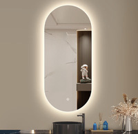 Miroir de salle de bain ovale LED haut de gamme sans cadre, anti-buée, à commande tactile, à luminosité réglable, 3 températures de couleur, pour coiffeuse à domicile