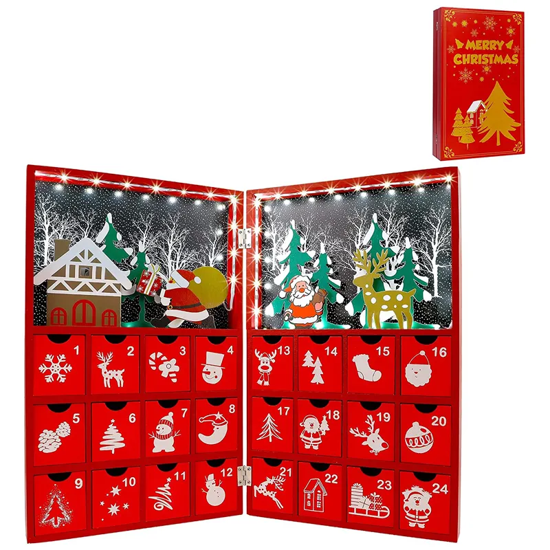 Custom 24 Dagen Satijn Kartonnen Lade Advent Kalender Kerst Fidget Doos Voor Kinderen