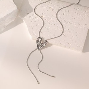 Fashion Simple Draw Design Lava Heart Sweater <b>Chain</b> Silver <b>Titanium</b> Steel Non-fade Jewelry Heart Necklace Wholesale - Product Image 4