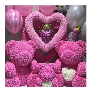 QSLH-Vendita Calda di San Valentino Giorno Diamanti Orso Fiore Rosa Teddy Bear Con Il Contenitore di Regalo