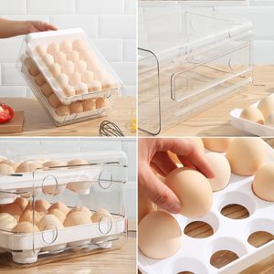 Vassoio portauova in plastica a 2 livelli con coperchio Organizer per uova per frigorifero scatola portaoggetti per uova a cassetto a 40 griglie - Product Image 3