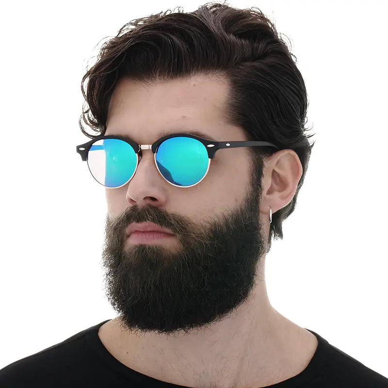 2024 yarım çerçeve kulübü yuvarlak güneş gözlüğü kadın erkek Retro moda marka tasarımcı ayna güneş gözlüğü bayanlar için Vintage Shades