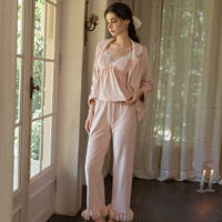 SADI 7616 Robe boutonnée à col en V, style camisole, à manches trois-quarts, respirante, rembourrée, imprimée à effet feuille d'argent et aspect velours, avec pantalon