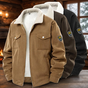 European Size Coated <b>Corduroy</b> <b>Men's</b> Quilted <b>Jacket</b> Autumn Winter Fleece Thick Zipper Patchwork Washed Front Windproof Workwear - Product Image 3