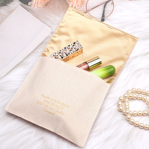 Eco-Friendly Natural Cotton Flap Dust Bag With Satin Lining Custom Logo Printed Shoe Dress Pillow Packing <b>Envelope</b> Muslin Pouch - Product Image 3