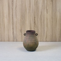 Vase en argile rustique avec deux poignées, finition émaillée, style Wabi-Sabi, pot de fleurs d'intérieur pour plantes vertes, décoration de bureau