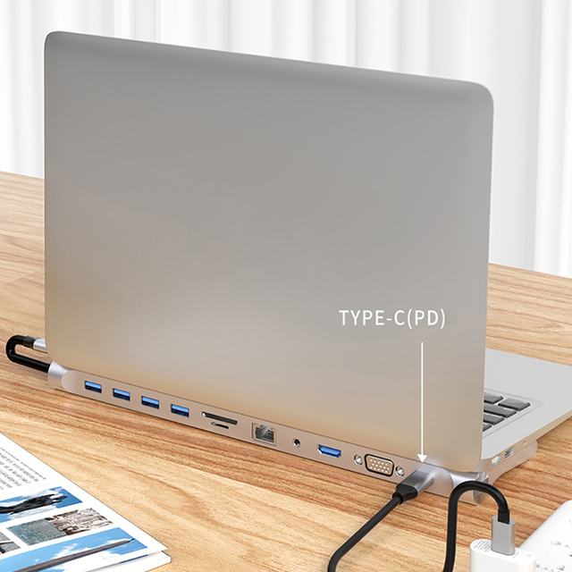 11-in-1 Type-C Expansion Dock Laptop with 4K 3 USB 3.0 Ports SD/TF Reader PD Charging Aluminum Multi-OS Compatible in Stock