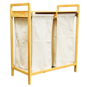Large <strong>Double</strong> Deluxe Frame Wooden Bamboo Clothes Basket <strong>Laundry</strong> <strong>Hamper</strong> Landry <strong>Hamper</strong> Waterproof with Lid and Liner - Product Image 1