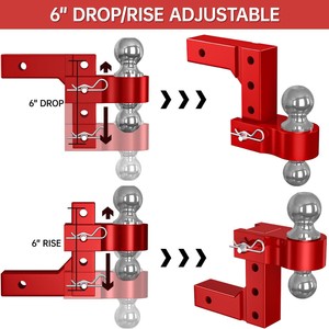 Support de boule de remorquage Getitall, récepteur de 2 pouces, crochet de 6 pouces, réglable, en alliage d'aluminium, rouge - Product Image 4