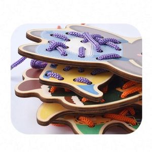 Cadeau d'anniversaire pour enfants : Jouets charmants, panneaux de cartes à lacer en bois en forme d'animaux mignons (dinosaures), ensemble d'activités de correspondance et de traçage - Product Image 6