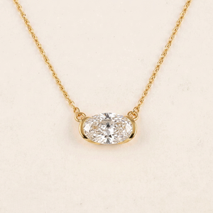 VIBHINI 3ct Oval Cut E VS1 CVD Certified Lab Diamond 14K Yellow Gold Rhodium Plated Delicate <b>Chain</b> Half Bezel Trendy Pendant - Product Image 1