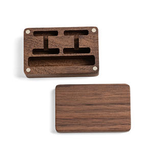 カスタム手作り高品質クルミ木カフリンクボックスカフスリンクオーガナイザー彫刻されたカフリンクスタイクリップ木箱セット男性用ギフト - Product Image 2