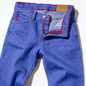 Custom Brand Men's Vintage Straight Mid Waist Breathable Selvedge Denim <b>Jeans</b> with <b>Button</b> <b>Fly</b> Medium Wash Solid Pattern - Product Image 3