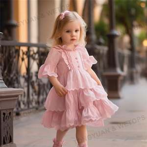 Robes espagnoles en dentelle pour bébés Fête Robe pour filles rose à volants Vente en gros Vêtements pour enfants Vêtements pour enfants de 2 à 6 ans - Product Image 5