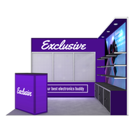 Étagères modulaires portables 10x10 pour stand d'exposition avec mur à lattes rétroéclairé
