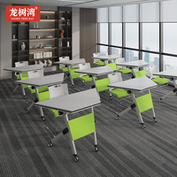 Ensemble bureau et chaise pour étudiants, table mobile à roulettes, table d'école pliable personnalisable en forme d'éventail, réglable pour les élèves