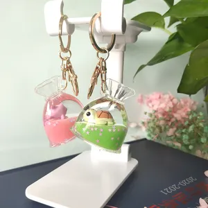 Novelty Different Style Customization Cute Marine Animals Floating Colorful Liquid Hourglass Key Chains