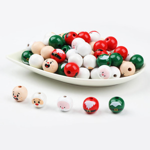 Wooden Christmas Beads Round Santa Claus Printed Loose Beads For <b>Tree</b> Decoration Ornament Accessories Bulk Pack - Product Image 1