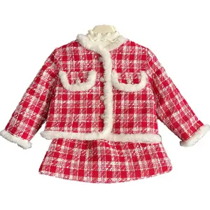 Vêtements d'hiver pour enfants Nouveau petit ensemble en coton parfumé avec grille de couleur contrastée Manteau épais en coton Ensemble deux pièces