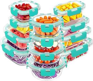 Boîtes de conservation alimentaire en verre borosilicate de haute qualité, sans BPA, avec couvercles hermétiques, lot de 12 pièces, boîte à <span class=keywords><strong>lunch</strong></span> en verre et couvercles de différentes couleurs. - Product Image 1