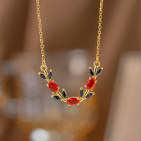 Kalung Daun Berlapis Emas Tembaga dengan Zirkonia Warna-warni Mewah Eksklusif Terbaru yang Laris Manis